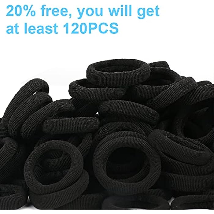 Qarwayoc Black Seamless Hair Ties – Cotton Hair Bands – Tiny Elastics Ponytail Holders for Toddlers, 1 Inch in Diameter, Black, by Nspring - Image 2